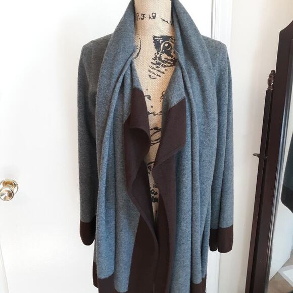 Lauren Ralph Lauren Open Cardigan Womens Duster Wool Cashmere Gray Scarf PS - Picture 1 of 6